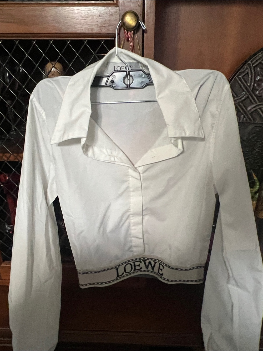 Loewe White Cropped Button-Down Top with Logo use  like new very good condition